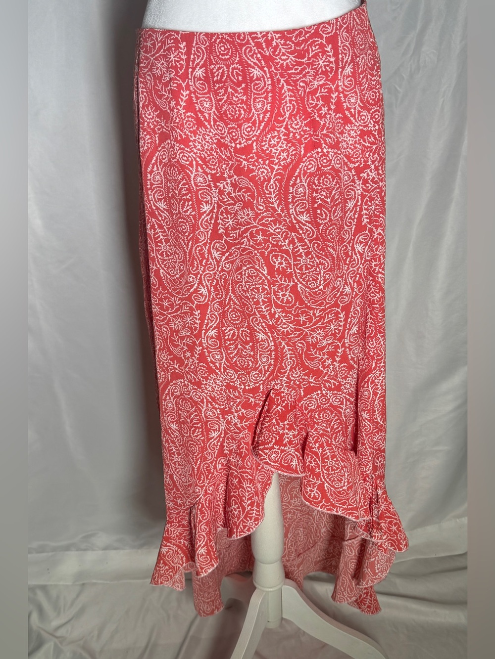 Red Paisley High-Low Ruffle Hem Skirt